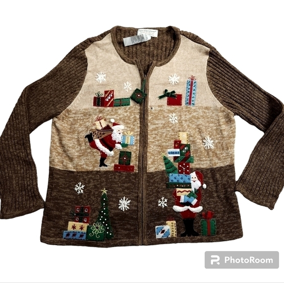 Tiara International Christmas Full Zip Embroidered Beaded Sequin Rhinestone XL - Picture 1 of 7